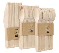 H&S Wooden Cutlery Set - Wood Spoon, Fork and Knife Set - Disposable Cutlery Alternative to Plastic Forks, Spoons, and Knives - Wooden Spoons, Knives, and Forks - 150 Piece Set