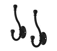 H-Smart 2 x Metal Double Satin Black Hat and Coat Hooks Doors Robe Dress Ball End