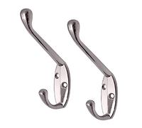 H-Smart 4 x Polished Chrome Metal Double Hat & Coat Hooks, Door & Wall Robe Dress Hangers, Screw-in Modern Wall Mounted Heavy Duty Hooks for Bathroom Bedrooms