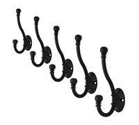 H-Smart 5 x Metal Double Satin Black Hat and Coat Hooks Door Robe Dress Antique Ball End