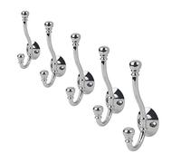 H-Smart 5 x Polished Chrome Metal Hat & Coat Hooks, Strong Metal Coat Hooks, Door Robe Dress Antique Ball End, Screw in Modern Coat Hooks Wall Mounted, Heavy Duty Door Hooks for Bathroom Bedrooms
