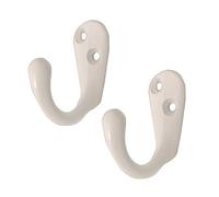 H-Smart 8 x Satin White Single Coat Hooks, Door & Wall Robe Dress Garment Hangers Strong Metal Coat Hooks, Screw in Modern Coat Hooks Wall Mounted, Heavy Duty Door Hooks for Bathroom Bedrooms