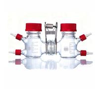 H-Type Dual-Cell Electrochemical/Microbial Reactor - High Borosilicate Glass Chamber with Proton Exchange Membrane & Tower Port for Laboratory Experiments, 100ml