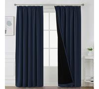 H.Versailtex 100% Blackout Curtains for Bedroom, Pencil Pleat Black Out Living Room Curtains Super Soft Thermal Insulated Curtain Pair Panel with Tiebacks, W66x L90 Inch, 2 Panels, Navy