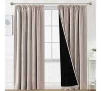 H.Versailtex 100% Blackout Curtains for Bedroom, Pencil Pleat Black Out Living Room Curtains Super Soft Thermal Insulated Curtain Pair Panel with Tiebacks, W90x L90 Inch, 2 Panels, Natural Sand