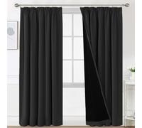 H.Versailtex 100% Blackout Curtains for Bedroom, Pencil Pleat Black Out Living Room Curtains Super Soft Thermal Insulated Curtain Pair Panel with Tiebacks, W90x L72 Inch, 2 Panels, Black