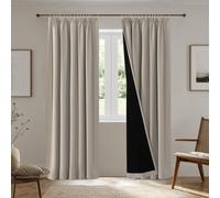 H.Versailtex 100% Blackout Thermal Curtains, Short Pencil Pleat Curtain for Bedroom Decor Thermal Insulated Window Treatments Light Blocking, Room Darkening, W66 X L54Inch, 2 Panels, Natural Sand