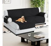 H.Versailtex 100% Waterproof Couch Covers for Sectional Sofa 2-Piece Non Slip Corner Sofa Cover Sectional Couch Cover L Shaped for Dogs (Left Chaise Lounge Cover + 2 Seat Sofa Cover, Black)