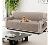 H.Versailtex 100% Waterproof Sofa Cover 4 Seater, Non-Slip Sofa Slipcover with Elastic Straps, Washable Sofa Protector for Kids Pets Four Seasons Universal, Taupe