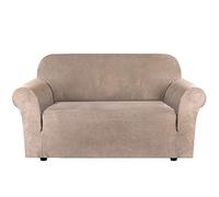 H.Versailtex 2 Seater Sofa Covers Stretch Velvet Sofa Slipcovers Water Repellent Couch Covers Non Slip Suede Settee Covers Easy Fit Furniture Protector Soft Thick Pet Sofa Protector, 2 Seater, Sand