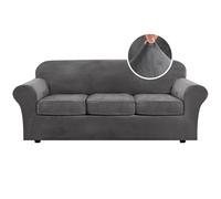 H.Versailtex 4 Pieces Thick Velvet Sofa Covers Couch Covers for 3 Cushion Couch Sofa High Stretch Sofa Slipcovers Furniture Protector Form Fit Luxury Couch Cover for Dogs, Machine Washable(Sofa,Grey)