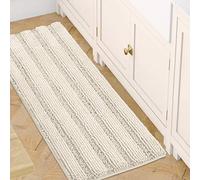 H.VERSAILTEX Bath Rugs for Bathroom Non Slip Bath Mats Extra Thick Chenille Striped Bath Rug Runners 47" x 17" Absorbent Fluffy Soft Shaggy Mats Dry Fast Plush Area Carpet for Bath Room - Ivory