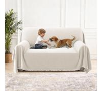 H.Versailtex Chenille Sofa Cover for 2 3 4 Seater, Waterproof Sofa Slipcover Sofa, Washable Couch Cover with Tassel, Soft Couch Covers for Dogs, Breathable, All-season Universal, 180 x 260 cm, Beige