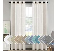 H.VERSAILTEX Curtains 96 inches Long Linen Curtains/Natural Linen Blended Sheer Curtain/Panels/Drapes for Living Room, Home Decorative Privacy Window Treatment Nickel Grommets, Natural