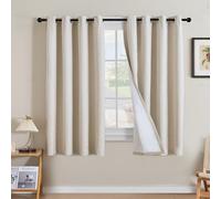 H.VERSAILTEX Linen Curtains 100% Blackout Curtains for Bedroom 63 inch Long Full Light Blocking Nature Linen Blended Window Curtains for Living Room Nickel Grommet (2 Panels, Heathered Natural)