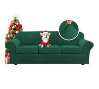 H.VERSAILTEX Modern Velvet Plush 4 Piece High Stretch Sofa Slipcover Furniture Protector Form Fit Velvet Extra Large Sofa Cover for 3 Cushion Couch Width Up to 105 Inch(XL Sofa, Vintage Green)