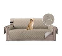 H.Versailtex Reversible Quilted Furniture Protector with Adjustable Elastic Strap, Seat Width Up to 66" Couch Covers 3 Seater for Kids, Microfiber Soft, Water-Repellent (Sofa, Sand/Beige)