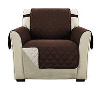 H.Versailtex Reversible Sofa Cover Furniture Protector, 1 Seater Couch Covers for Kids with Adjustable Elastic Straps, Water Resistant Sofa Slipcovers for Pets(Brown/Beige)