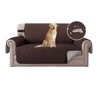 H.Versailtex Reversible Sofa Cover Furniture Protector, 2 Seater Couch Covers for Kids with Adjustable Elastic Straps, Water Resistant Sofa Slipcovers for Pets(Brown/Beige)