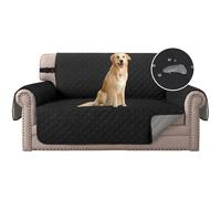 H.Versailtex Reversible Sofa Protector, 2 Seater Water Resistant Sofa Slipcover for Pets with Non Slip Elastic Straps, Machine Washable Sofa Covers for Kids(Black/Gray)