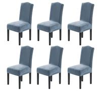 H.VERSAILTEX Velvet Dining Chair Covers Stretch Chair Covers for Dining Room Set of 6 Parson Chair Slipcovers Chair Protectors Covers Dining, Soft Thick Solid Velvet Fabric Washable, Stone Blue