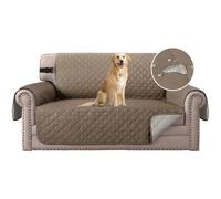 H.Versailtex Water Resistant Sofa Cover 2 Seater Non-Slip Sofa Slipcover with Elastic Straps, Washable Sofa Protector for Kids/Pets/Dogs/Cats Four Seasons Universal (Taupe/Beige)