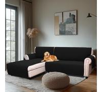 H.Versailtex Water Resistant Sofa Covers for Sectional Sofa 2-Piece Non Slip Corner Sofa Cover Sectional Couch Cover L Shaped for Dogs (Left Chaise Lounge Cover + 3 Seat Sofa Cover, Black)