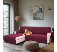 H.Versailtex Water Resistant Sofa Covers for Sectional Sofa 2-Piece Non Slip Corner Sofa Cover Sectional Couch Cover L Shaped for Dogs (Left Chaise Lounge Cover + 3 Seat Sofa Cover, Burgundy)