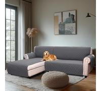 H.Versailtex Water Resistant Sofa Covers for Sectional Sofa 2-Piece Non Slip Corner Sofa Cover Sectional Couch Cover L Shaped for Dogs (Left Chaise Lounge Cover + 3 Seat Sofa Cover, Grey)