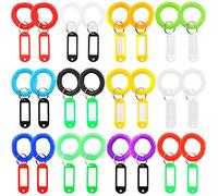 H&W 24Pcs Wrist Keychains & 24Pcs Plastic Key Tags with Labels,Spring Spiral Coil Key Holder with Kering Stretchable Wristband Wristlet Bracelet Hair Tie for Gym, Pool