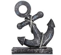 H&W Boat Anchor Statue 8.5" H,Resin Sculptures,Anchor Model Figurines for Men,Art Statue Ornaments for Home Office Living Room Bookshelf Table Desktop Nautical Décor(Blue)