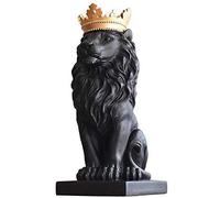 H&W Crown Lion Statue,Black Sculptures,Resin Lion Figurines for Men,Art Statue Ornaments for Home Office Living Room Bookshelf Table Desktop Housewarming Décor