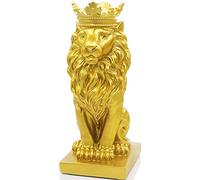 H&W Lion Statue,Resin Sculptures for Men,Crown Lion Figurines Gold,Art Statue Collectible Figurines for Home Office Living Room Bookshelf Table Desktop Housewarming Décor