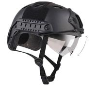 H World EU Airsoft Tactical Military Style SWAT Combat PJ Type Fast Helmet with Goggles for CQB Shooting Paintball (Black)