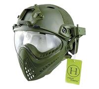 H World EU Integrated Tactical Airsoft Painball Full Face Googles Piloteer Protective Helmet with Removable Face Shield OD