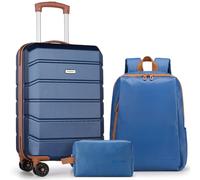 H.yeed 3 Piece Luggage Sets, Travel Cabin Suitcase with Spinner Wheels and TSA Lock, ABS Hard Shell Small Suitcase Sets, 21’’ Luggage with Travel Backpack&Toiletry Bag for Men, Women-Blue