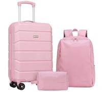 H.yeed 3 Piece Luggage Sets, Travel Cabin Suitcase with Spinner Wheels and TSA Lock, ABS Hard Shell Small Suitcase Sets, 21’’ Luggage with Travel Backpack&Toiletry Bag for Men, Women-Pink