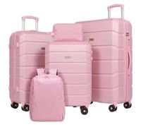 H.yeed 5 Piece Luggage Sets, Travel Suitcase with 4 Spinner Wheels and TSA Lock, ABS Hard Shell Suitcase Sets, 21’’+24’’+28’’ Luggage with Travel Backpack&Toiletry Bag for Family Travel-Pink