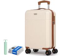 H.yeed Carry On Luggage ABS Hard Shell Hand Cabin Suitcase with 4 Double Spinning Wheels TSA Lock Small Suitcase - White, 20" Carry-On Suitcase