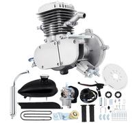 H-YEEU 80CC Bicycle Engine Motor Kit Fits 26" 28" Bike Bicycle Motorized 2 Stroke Petrol Gas Motor Engine Kit Full Set (Silver)
