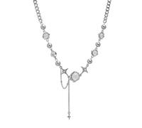 H&Z Y2k Crystal Star Moonstone Necklace Irregular Punk Gothic Kpop Downtown Choker for Women, Zinc, No Gemstone