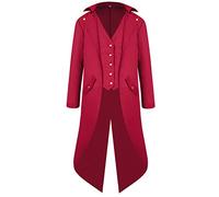 H&ZY Men's Steampunk Vintage Tailcoat Jacket Gothic Victorian Frock Coat Uniform Halloween Costume, Red, S