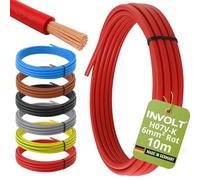 H07V-K 10m 6mm ² Red Single Core Cable Flexible Wiring Line PVC Metre, Made IN Germany