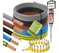 H07V-K 6 mm² Wiring Cable 5 x 3 m Set, Single Core Black, Blue, Brown, Grey, Green/Yellow with 60 Wire End Ferrules and Voltage Tester