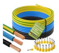 H07V-K 6 MM ² Wiring Line 5m Black Per 2m Blue+Green Yellow Set, With 40 Wire Ferrules Made IN Germany