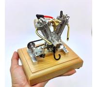 H08 Engine Model Kit That Works - 4.2CC Hoglet OHV V-Twin Four-Stroke Mini Metal Engine with Pedal Start, Retro Motorcycle Engine Model for Hobbyists & Collectors
