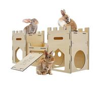 H1M9LX Extra Large Wooden Bunny Castle House Multistory Climbing Tower Hideout Ventilated Sturdy Habitat for Rabbit Guinea Pig Chinchilla Ferret