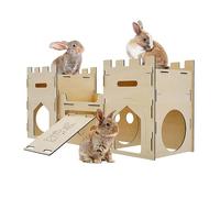 H1M9LX Extra Large Wooden Bunny Castle House Multistory Climbing Tower Hideout Ventilated Sturdy Habitat for Rabbit Guinea Pig Chinchilla Ferret