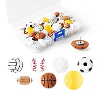 H1vojoxo 40PCS Creative Sport Ball Push Pins for Cork Board, Mini Decorative Resin Ball Pin, Football Thumb Packs for Bulletin Board, Rugby Thumb Tacks