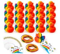 H1vojoxo Rainbow Rubber Ducks for Cruise - 60PCS LGBTQ Pride Cruise Duck Tags Kits Colorful Strip Float Ducks for Ally and Lesbian LGBTQ Pride Party Decorations Baby Shower Bath Toys Gift for Kids